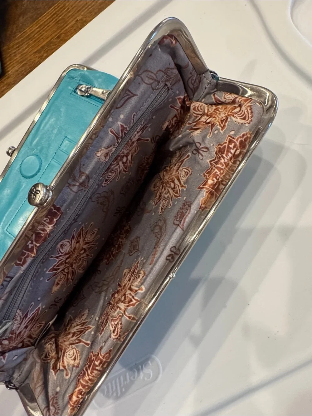 HOBO Turquoise Leather Frame Clutch
